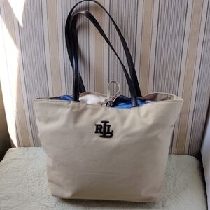 Lauren Ralph Lauren Vintage Beige And Blk Tote Bag